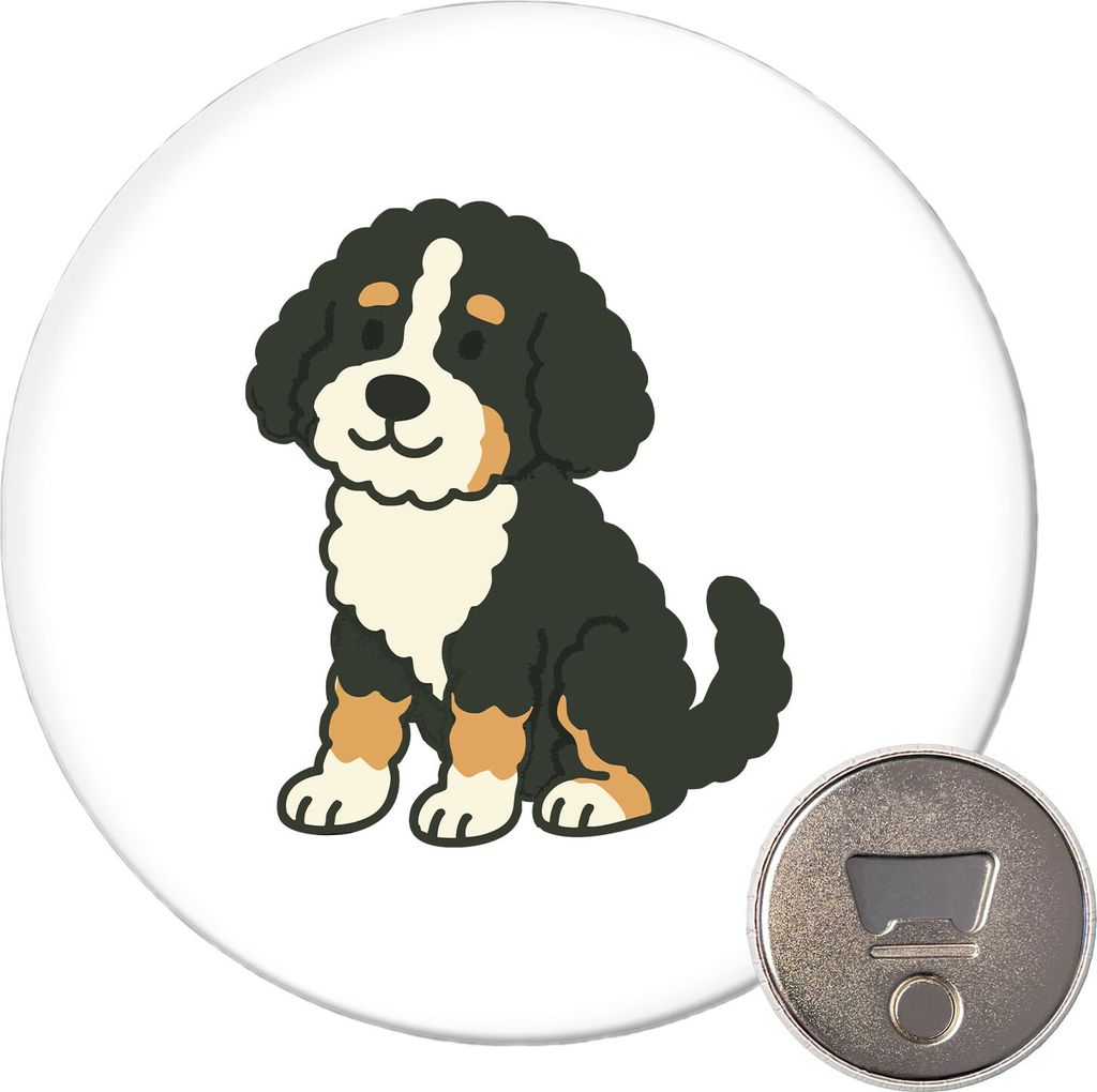 Huuraa Magnet Bernedoodle Comic Berniepoo 59mm Kühlschrankmagnet rund Flaschenöffner Geschenkidee