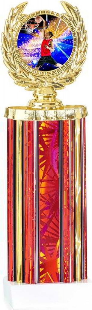 gold roter Pokal in Zylinderform mit Emblem Pokalgröße - 33 cm