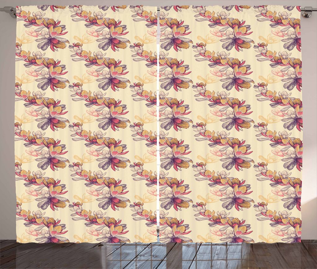 ABAKUHAUS Magnolie Rustikaler Gardine, Portrayal Illustration, Schlafzimmer Kräuselband Vorhang mit Schlaufen und Haken, 280 x 245 cm, Blasse Oran...