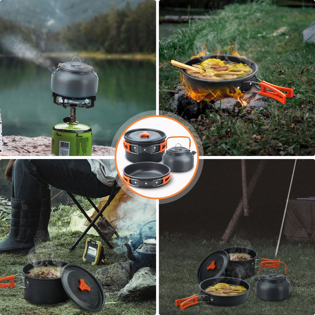 kochgeschirr camping edelstahl BOXIO COOKWARE I 4-in-1 Camping Topfset aus Edelstahl