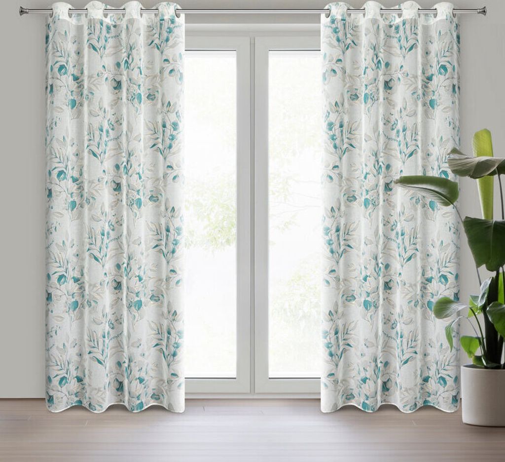 Vorhang AVA blau gold 140x250 cm Ösen Ösenvorhang