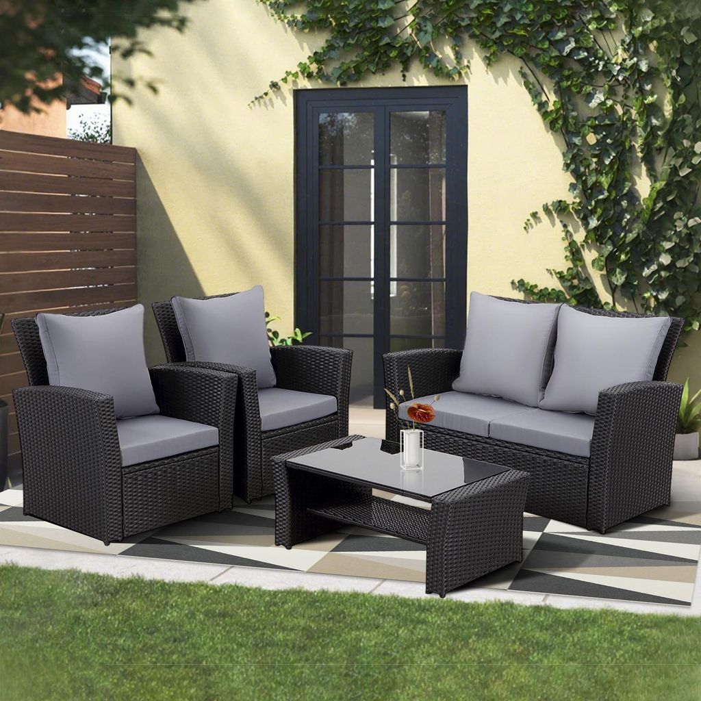 MeXo Gartenmöbel Set Lounge Set Polyrattan Lounges 4-teile Produktbild 