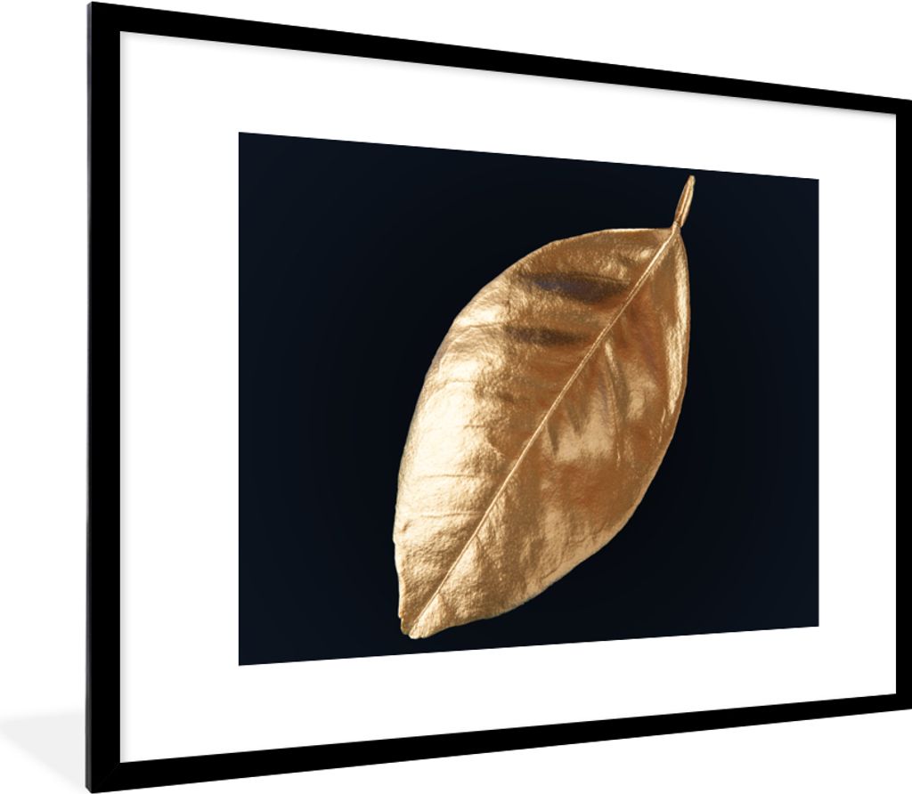MuchoWow® Gerahmtes Poster Blätter - Schwarz und Gold - Produktbild 