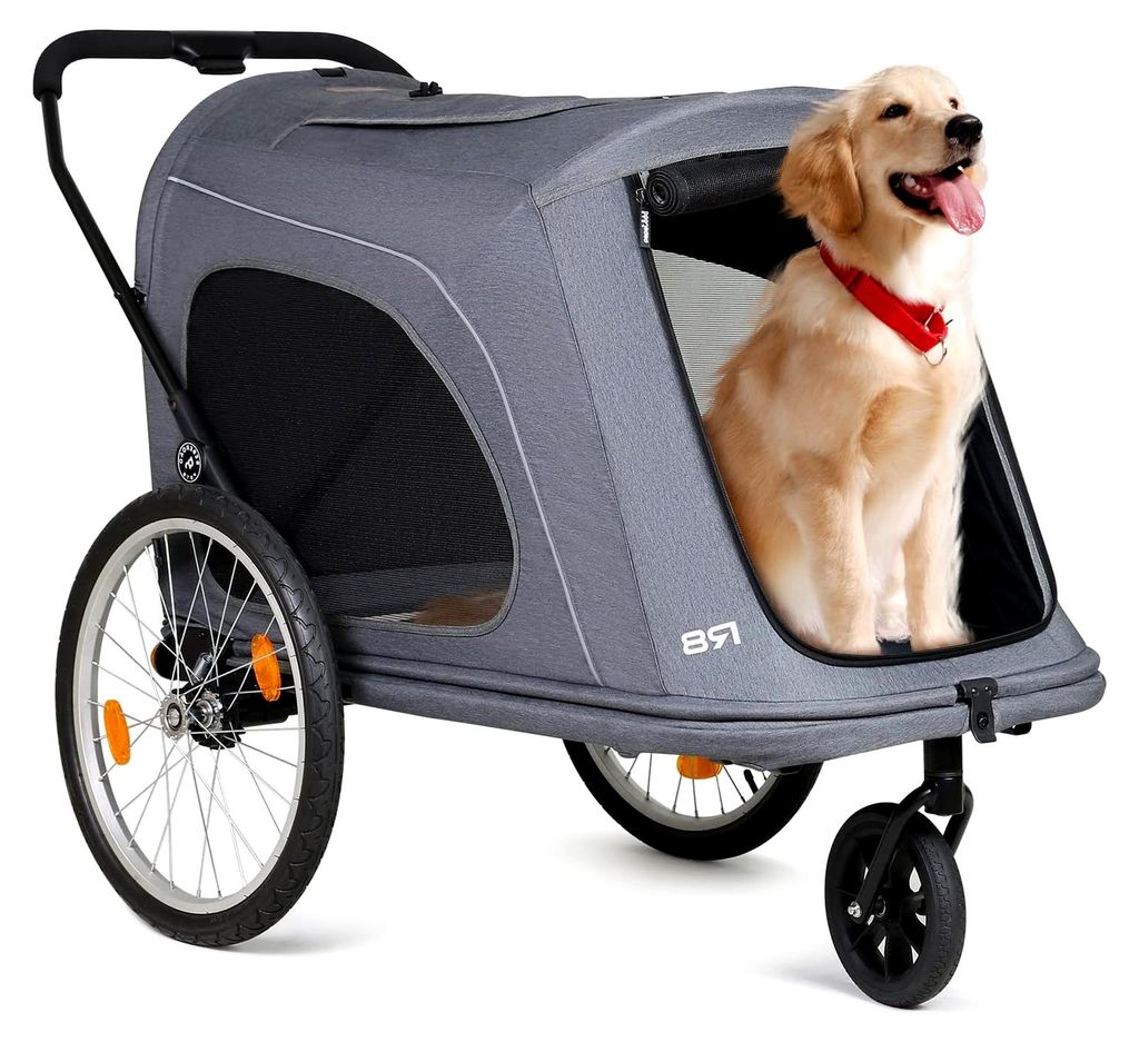 2-in-1 Hunde-Fahrradanhänger und Buggy, klappbar für Tiere bis 45 kg, Grau