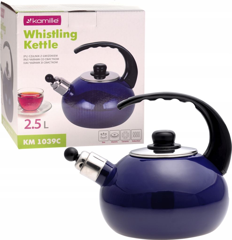 Emaillierter Stahlkessel Mit Pfeife 2,5 L Induktion Kamille Km-1039C