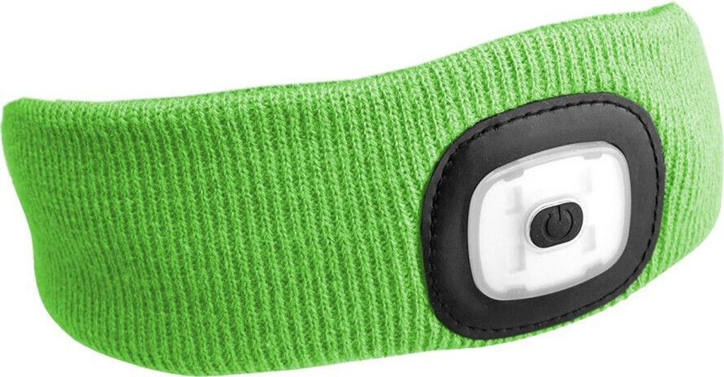 Čelenka s čelovkou 180lm, nabíjecí, USB, uni velikost, bavlna/PE, fluorescentní zelená