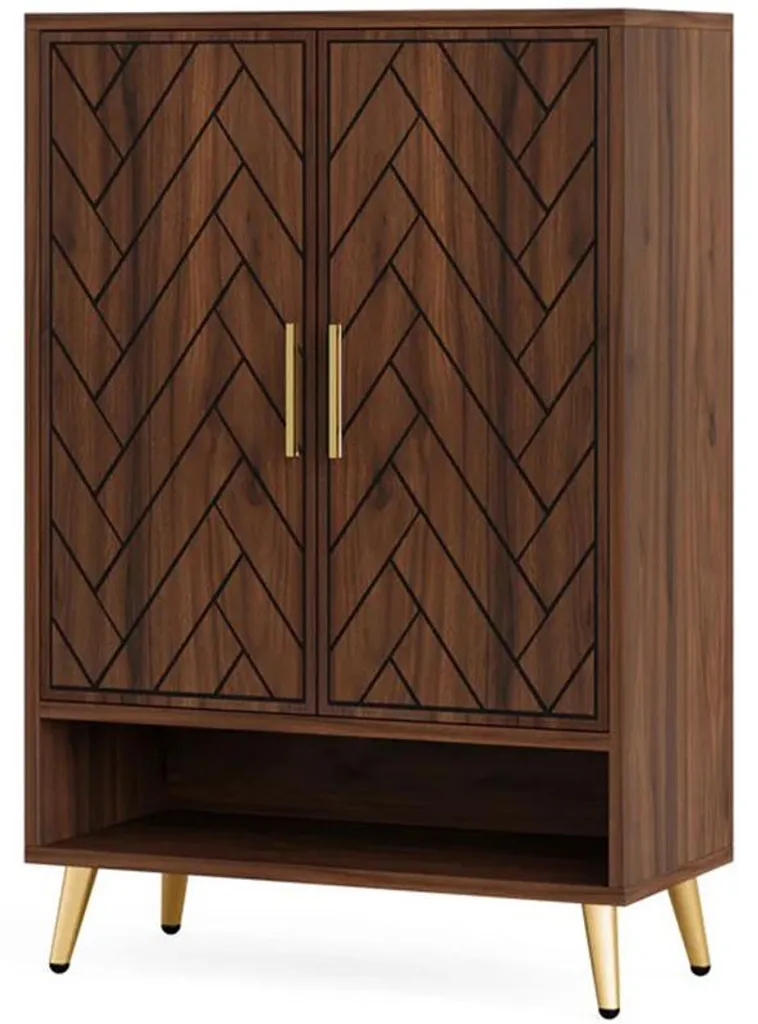 Meuble à chaussures pour entrée étroite, rangement bois marron 109 cm