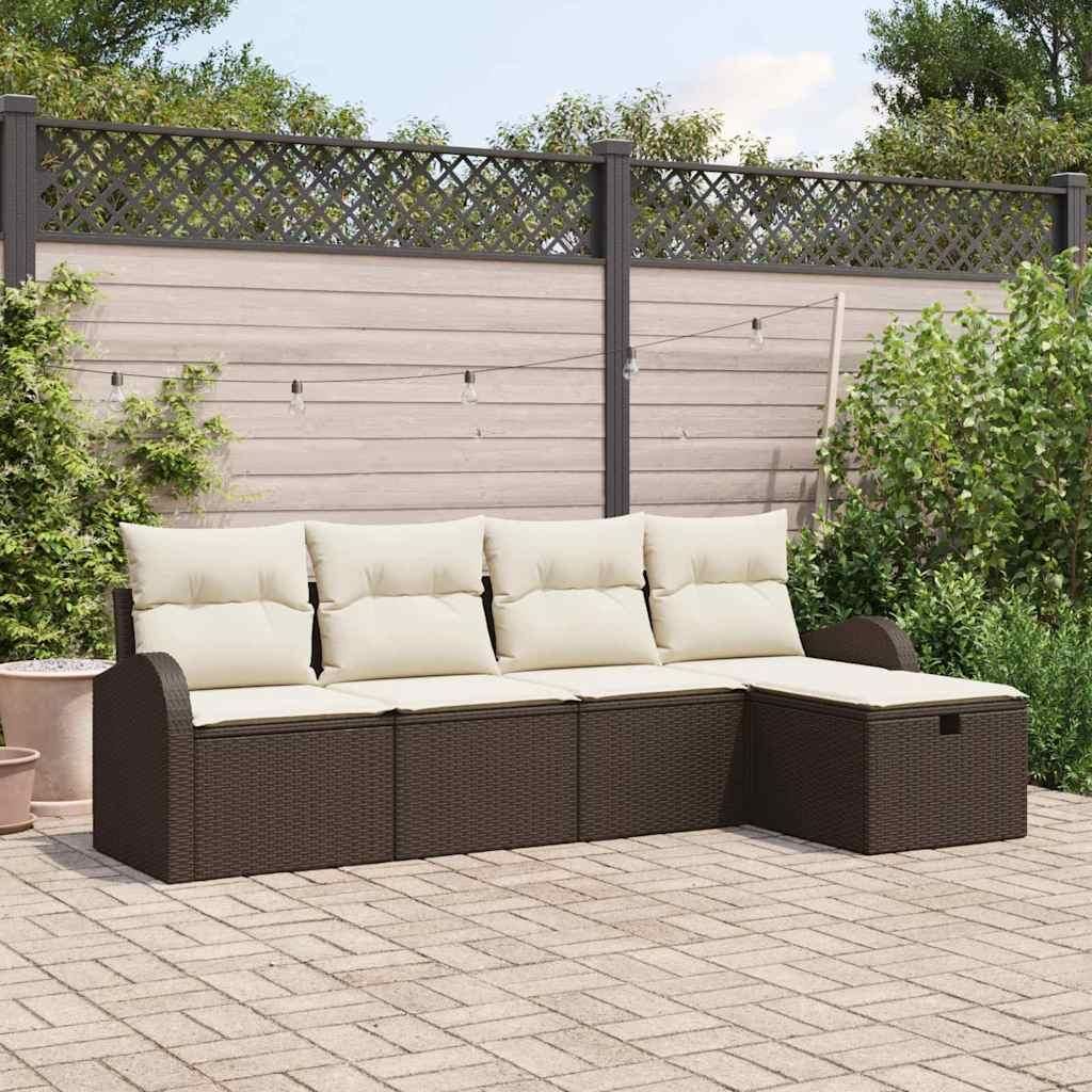 Maison Exclusive - Garten-Sofa-Set mit Kissen mit Speicher 5 pcs Braun Poly Rattan