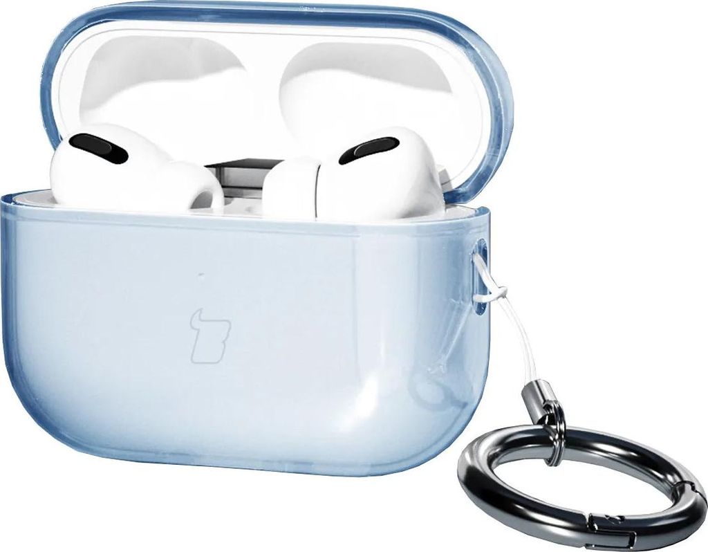 Elastische Hülle mit Karabiner für AirPods Pro 3, Bizon Case Headphone Clear, Transparent-Blau