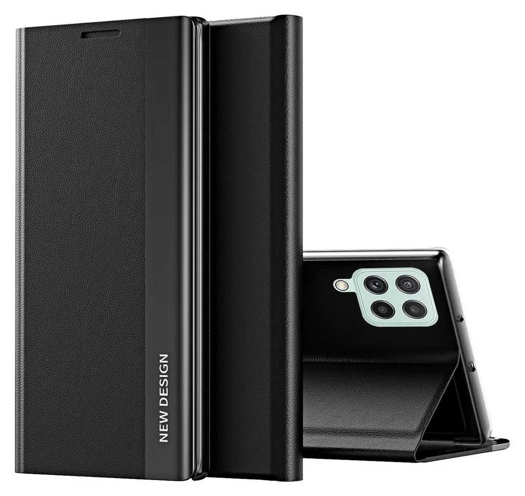 Custodia Galaxy A22 4G - Cover Magnetica in Finto Cuoio con Stand Nero