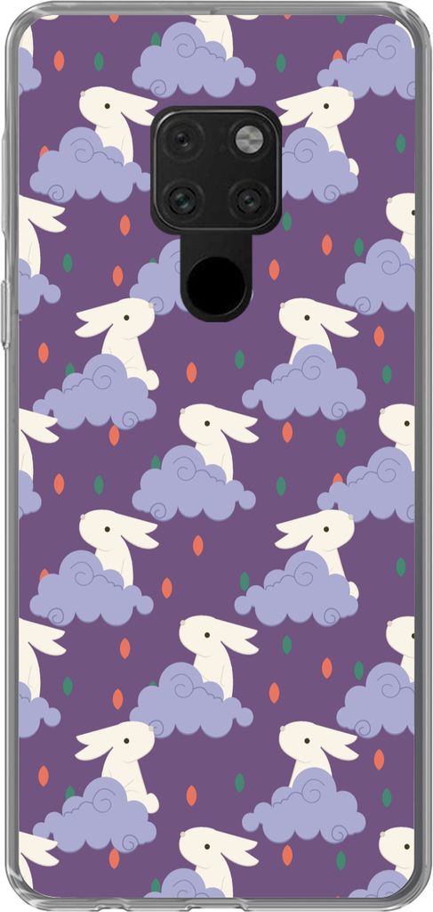 MuchoWow Handyhülle Schutzhülle Hülle für Telefoonhoesje Huawei P40 Lite Muster - Kaninchen - Luft - Lila - Mädchen - Kinder - Kinder Siliko...
