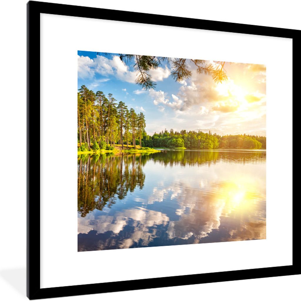 MuchoWow Gerahmtes Poster Tropisch - Bäume - Wasser 40x40 cm - Poster mit Schwarzem Bilderrahmen Wandposter Rahmen Foto Bilder - Poster - Plakat...