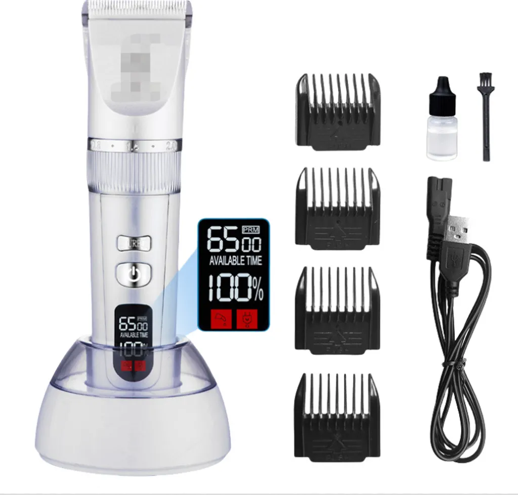 Tondeuse cheveux anti-accroc en acier et aluminium avec écran LED Blanc