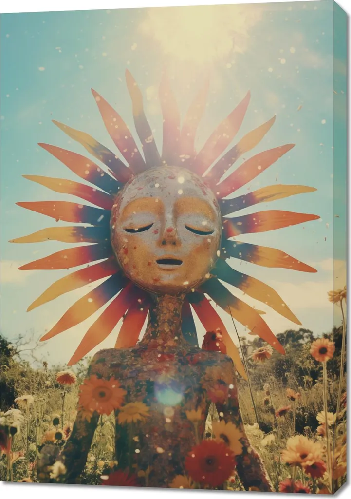 Quadro 70x100 cm Meditazione Solare: Arredo Zen per Soggiorno Moderno
