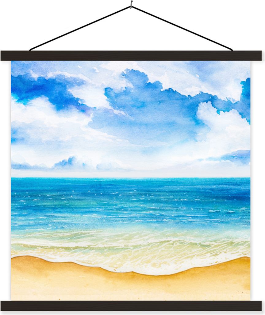 MuchoWow Textilposter Strand - Meer - Himmel 120x120 cm mit schwarzem Rahmen - Aufhängungsset