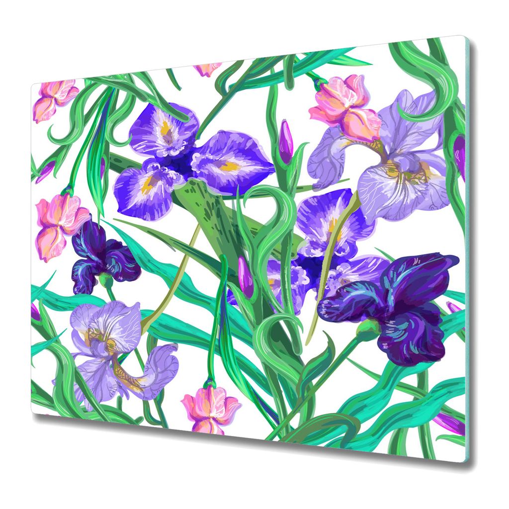 Küche Schneidebrett - Schneidebrett Glas - Herdabdeckung - 60x52 - lila Iris Blumen