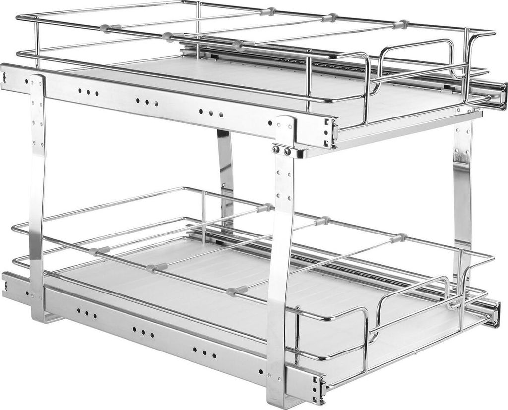 2 Tier 13"W x 21"D Pull Out Cabinet Organizer, Heavy Duty Slide Out Pantry Shelves, Chrome-Plated Steel Roll Out Drawers, Sliding Drawer Storage fo...