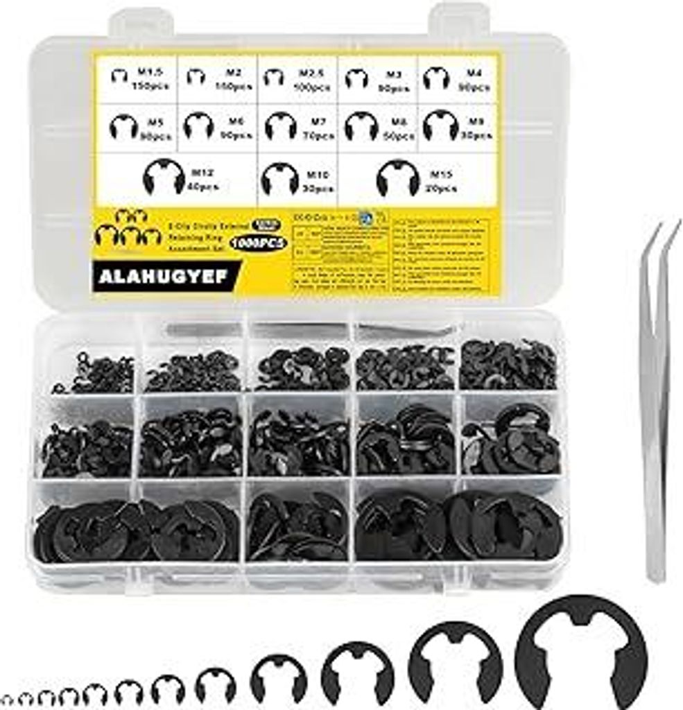 1000 Stk E-clip Sprengringe Set, E Clip Sicherungsringe Sortiment Set, Interner Externer Sprengring Unterlegscheiben für Befestigen Lagern Zahnrä...