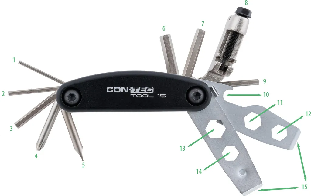 Outil multifonction vélo Tool 15 avec dérive-chaîne et clés Alen noir