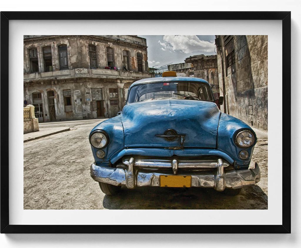 Klassischer Oldtimer– Wandbild mit Rahmen – Gerahmtes Bild – Wanddekoration – 80x60 cm – Schwarz Rahmen