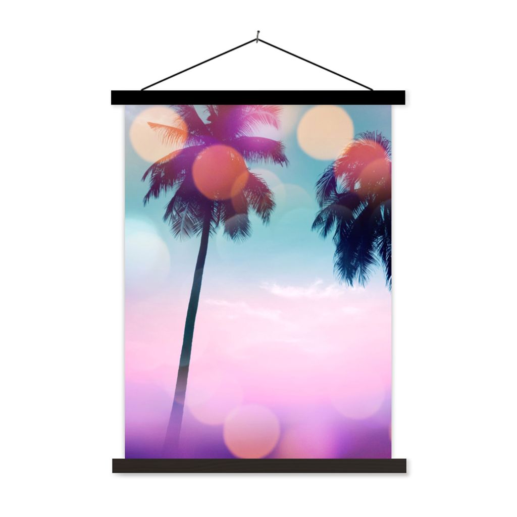 MuchoWow Textilposter Sommer - Palmen - Himmel - Rosa 60x80 cm mit schwarzem Rahmen - Plakathalter