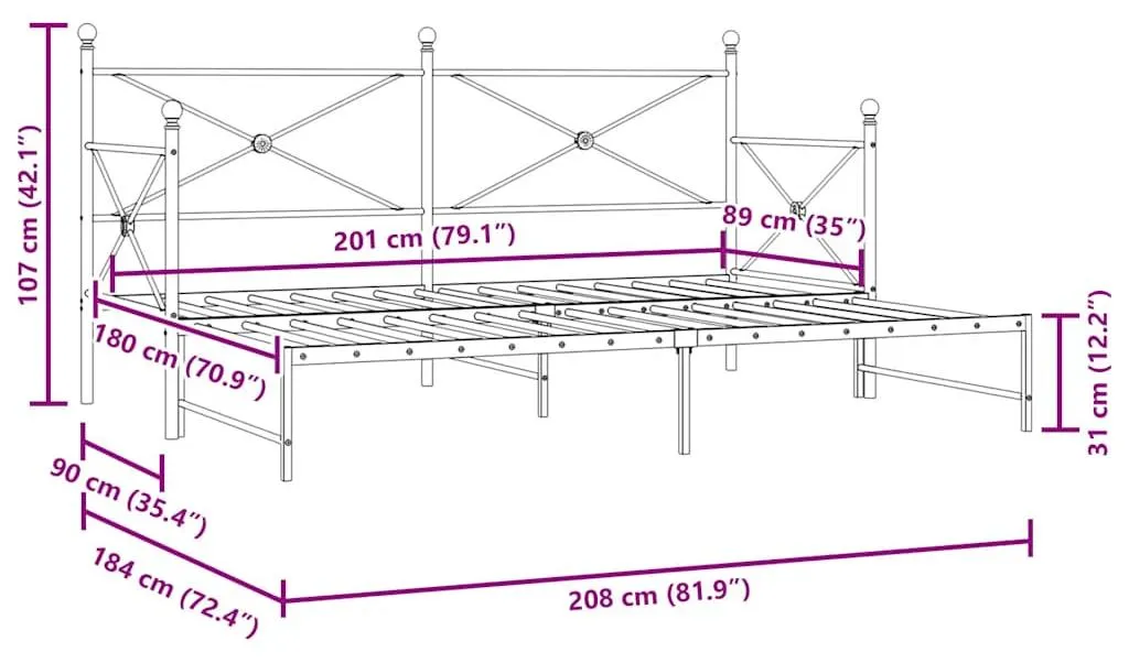 Lit de jour en acier blanc avec sommier extensible 90x200 cm robuste - 8