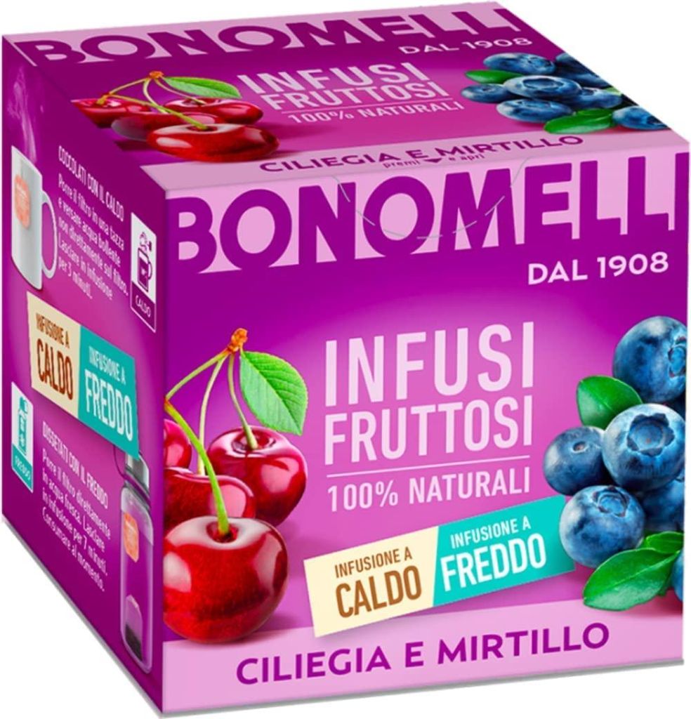6x Bonomelli Infusi Fruttosi Ciliegia e Mirtillo Infusion mit Kirsche und Heidelbeere Packung mit 10 Filtern 100% natürliche Inhaltsstoffe