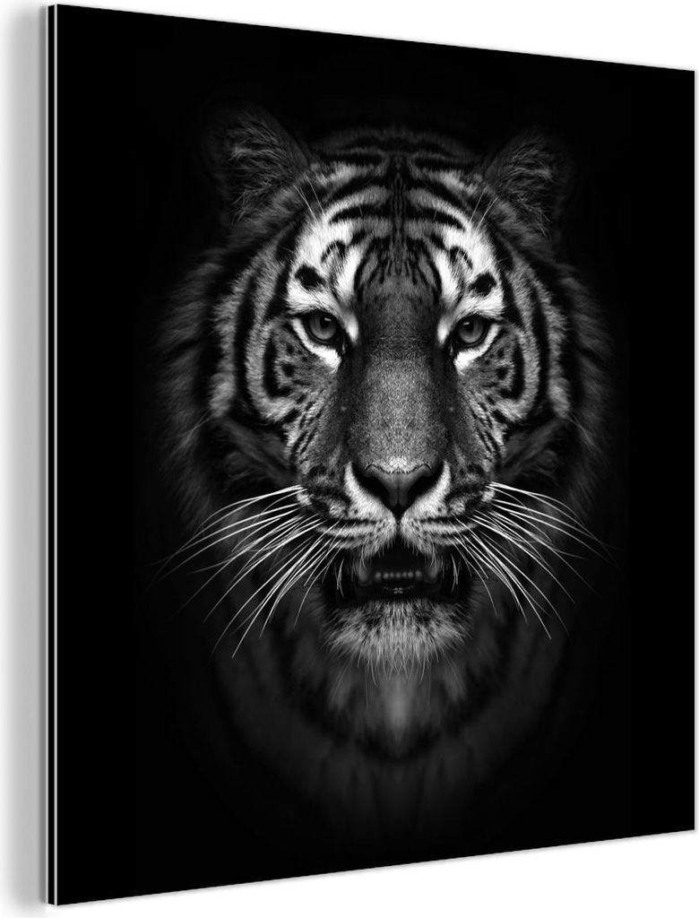 MuchoWow Wanddekoration Metall Metallbild Wandkunst 20x20 cm Tiger - Tiere - Schwarz - Weiß - Porträt - Wild MuchoWow Aluminium Gemälde - Alu Di...