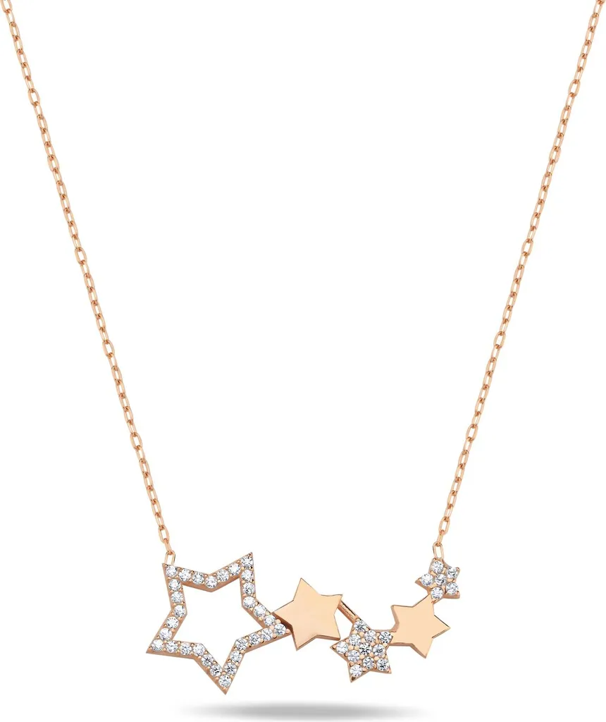 Collier étoile argent 925 doré rose avec zircons - Bijou femme chic