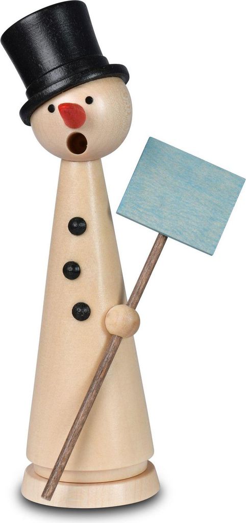Räuchermann Schneemann Herbert natur mit Zylinder und blauem Schild BxHxT 7x15x5cm NEU
