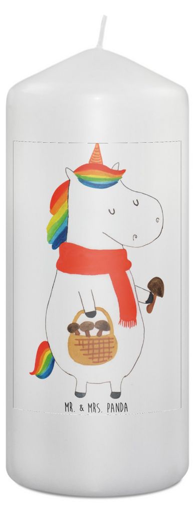 Mr. & Mrs. Panda Kerze Einhorn Pilz 19 x 8 cm - Weiß - Geschenk, Unicorn, Pilze, Einhörner, Blockkerze, Stumpenkerze, Liebeskummer, Wachskerze, S...