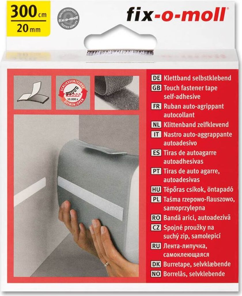 Klettband fix-o-moll selbstklebend 300cm x 20mm weiß