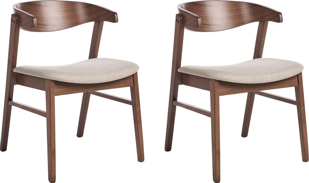 BELIANI Esszimmerstuhl 2er Set Braun u. Beige Gummibaumholz Gepolstert mit Lehne Klassisches Design Holzstuhl mit Polstersitz