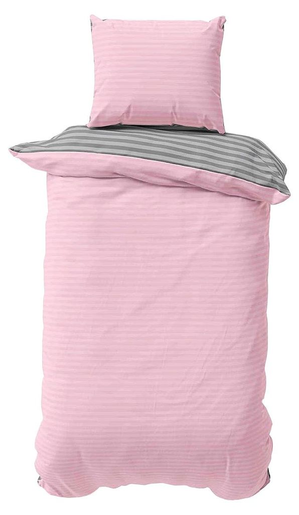 Bettwäsche 155x200 cm Baumwolle Rosa Grau gestreift Stripe Produktbild 