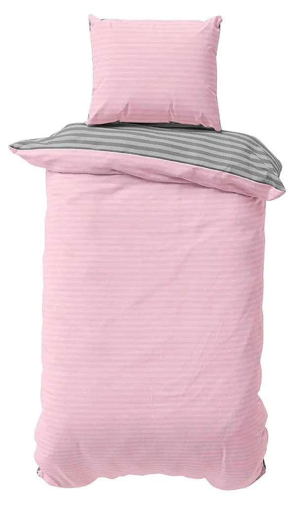Baumwolle Bettwäsche 135x200 cm Rosa Grau gestreift Stripe