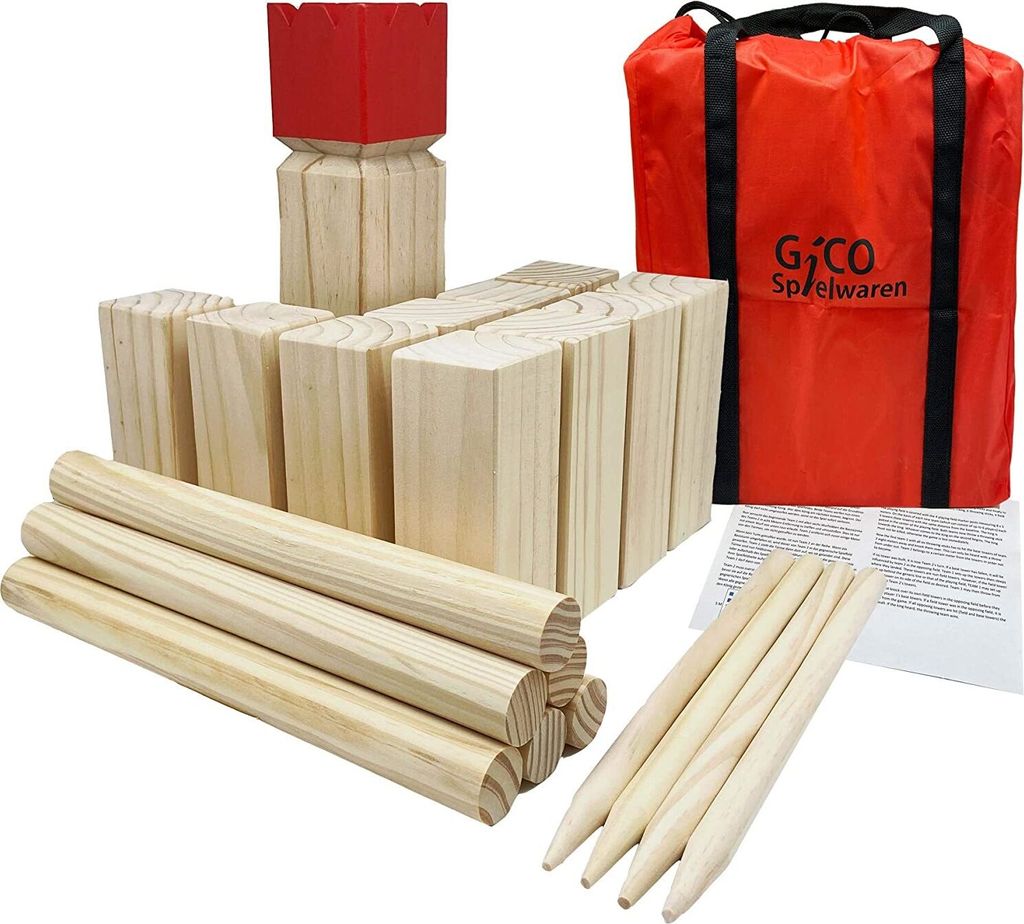GICO Wikingerspiel XXL - Kubb Spiel Set, König 30 x 7 x 7 - Der Outdoor Spielspaß in aus Massivholz mit Transporttasche - 3263