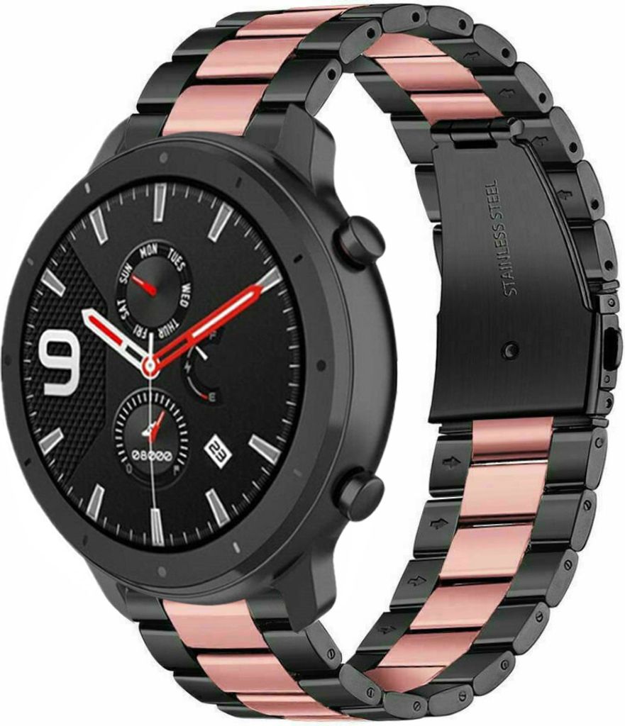 Strap-it Xiaomi Amazfit GTR Stahlarmband (Schwarz/Rosa)