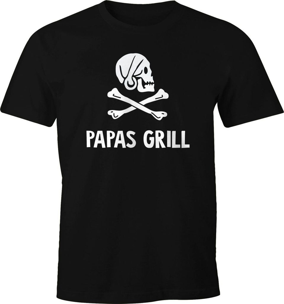 Herren T-Shirt Aufdruck lustig Papa' s Grill Totenkopf Knochen Fun-Shirt Grill-Shirt BBQ Moonworks schwarz XXL