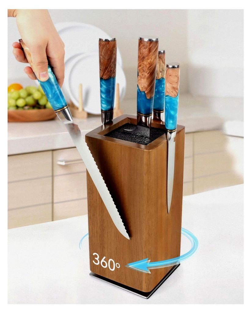 Magnetischer Messerblock drehbar 360 Grad ohne Messer - Universal Messerhalter aus Holz