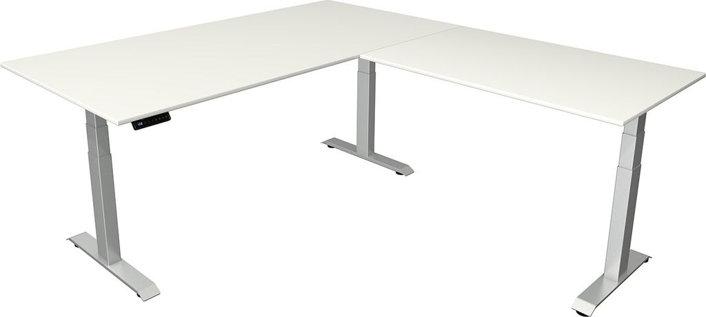 Kerkmann Move 4 elektrisch höhenverstellbarer Schreibtisch weiß rechteckig, T-Fuß-Gestell silber 200,0 x 220,0 cm