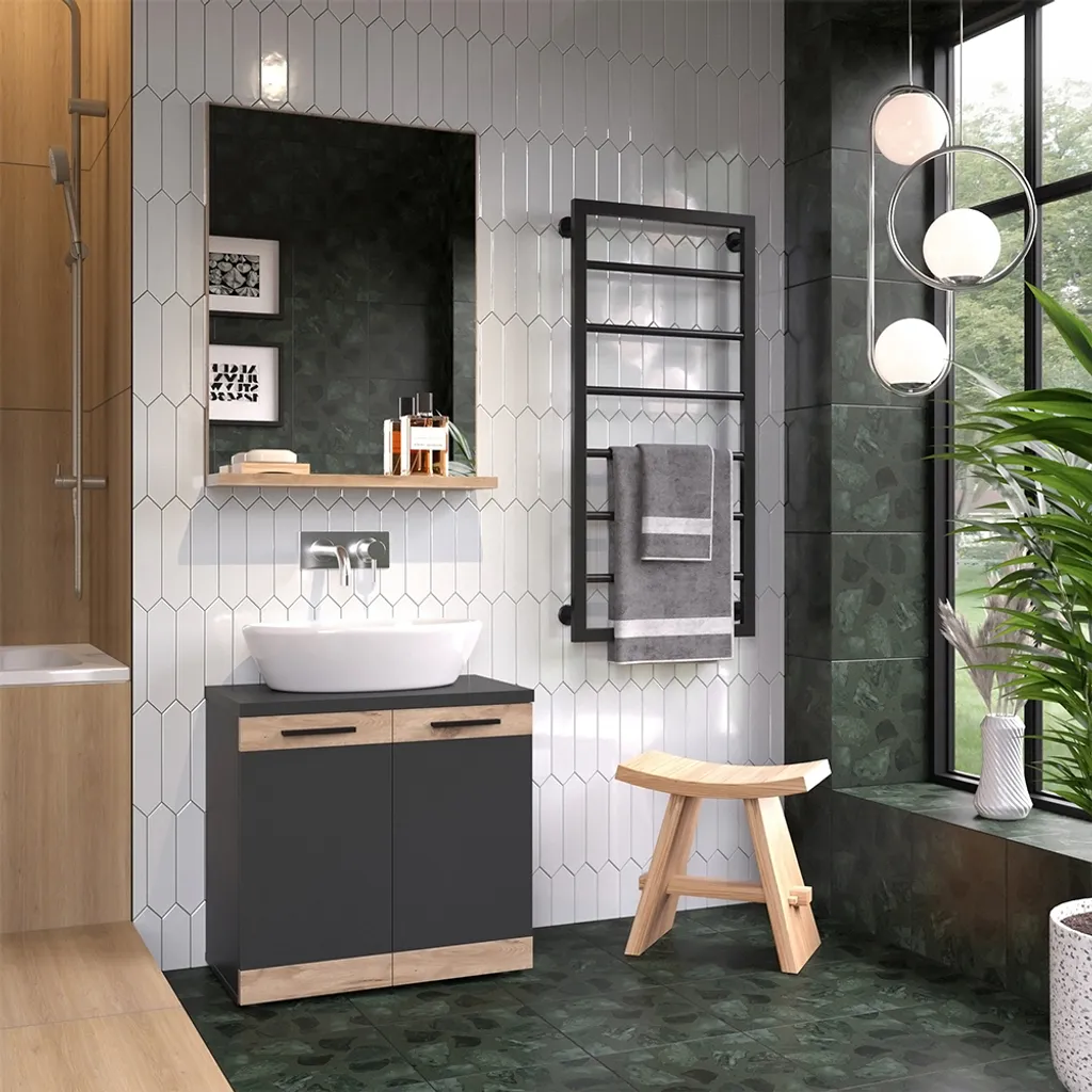 Specchio Vicco Niko Antracite/Quercia 60x80 - Il miglior per il bagno