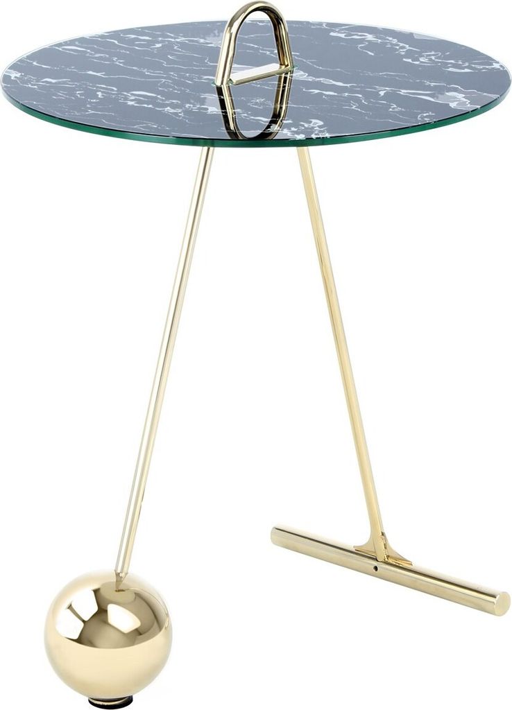 Qiyano Beistelltisch rund toller Standfuß Pendel-Design Edelstahl Glas Marmoroptik tragbar filigran modern Design Wohnzimmer Couch Vorraum Nachtti...