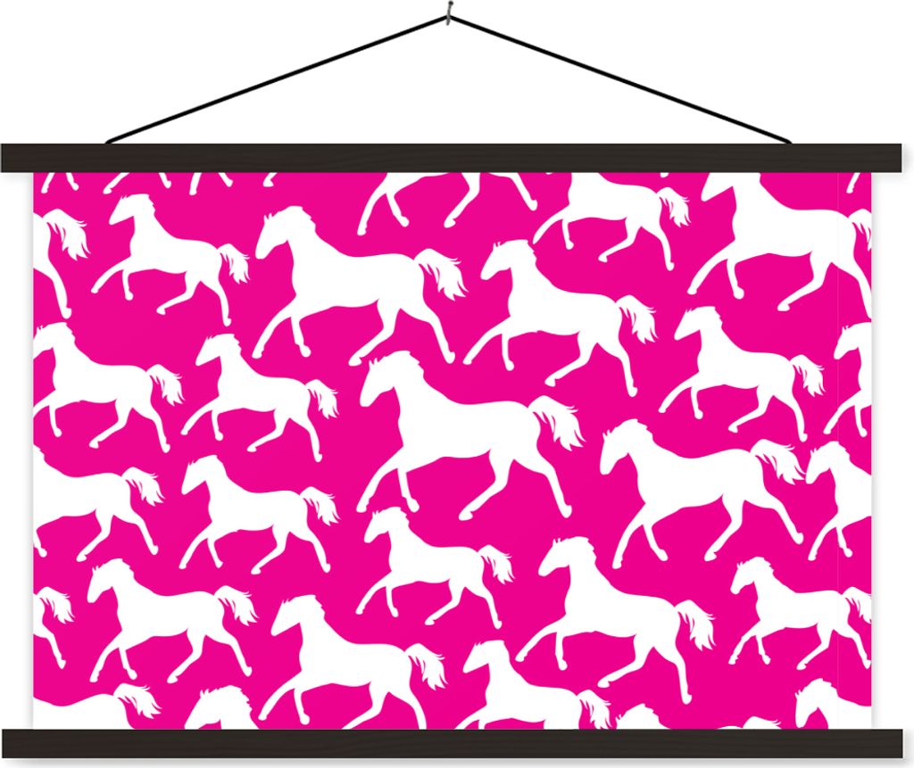 MuchoWow Textilposter Pferde - Weiß - Tiere - Mädchen - Kinder - Mädchen 60x40 cm mit schwarzem Rahmen - Hölzernes