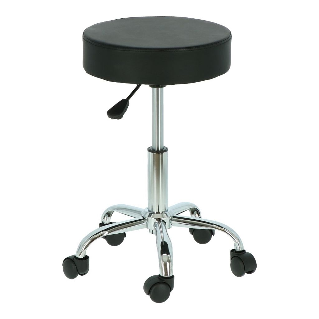 Drehhocker Schwarz - Arbeitshocker - Höhenverstellbar - Mit Rollen - Drehhocker Coco - Giga Meubel