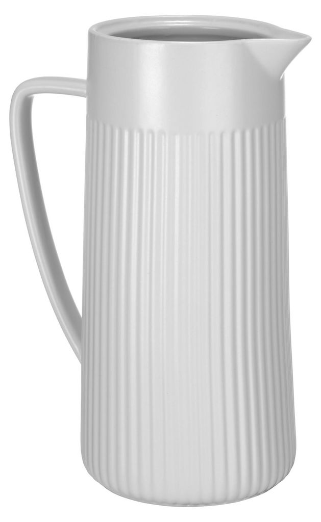 SCHÖNER WOHNEN-Kollektion Krug Mod. REFIA stilvoller Keramik Krug mit Riffelung für Küche und Tisch 1,25L Fassungsvermögen Design in Weiß 16,5...