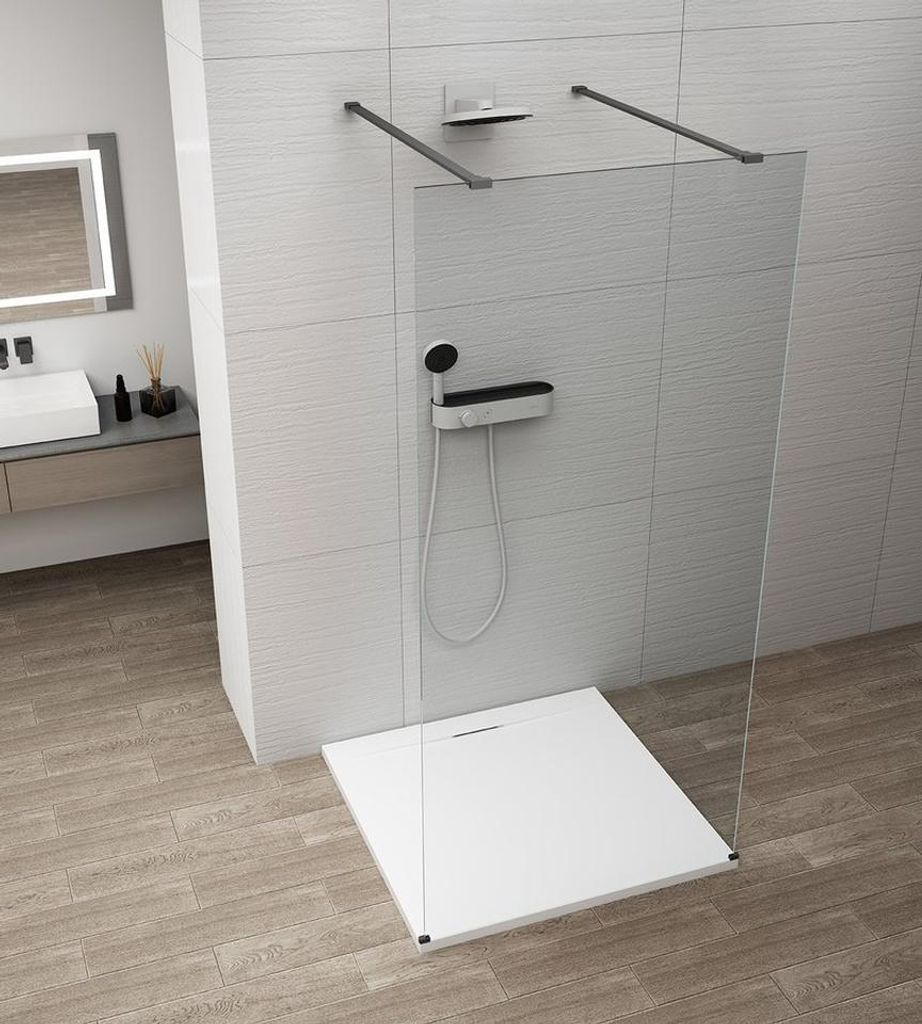 Polysan ESCA BLACK MATT Dusch-Glasteil, freistehend, Klarglas, 1500 mm