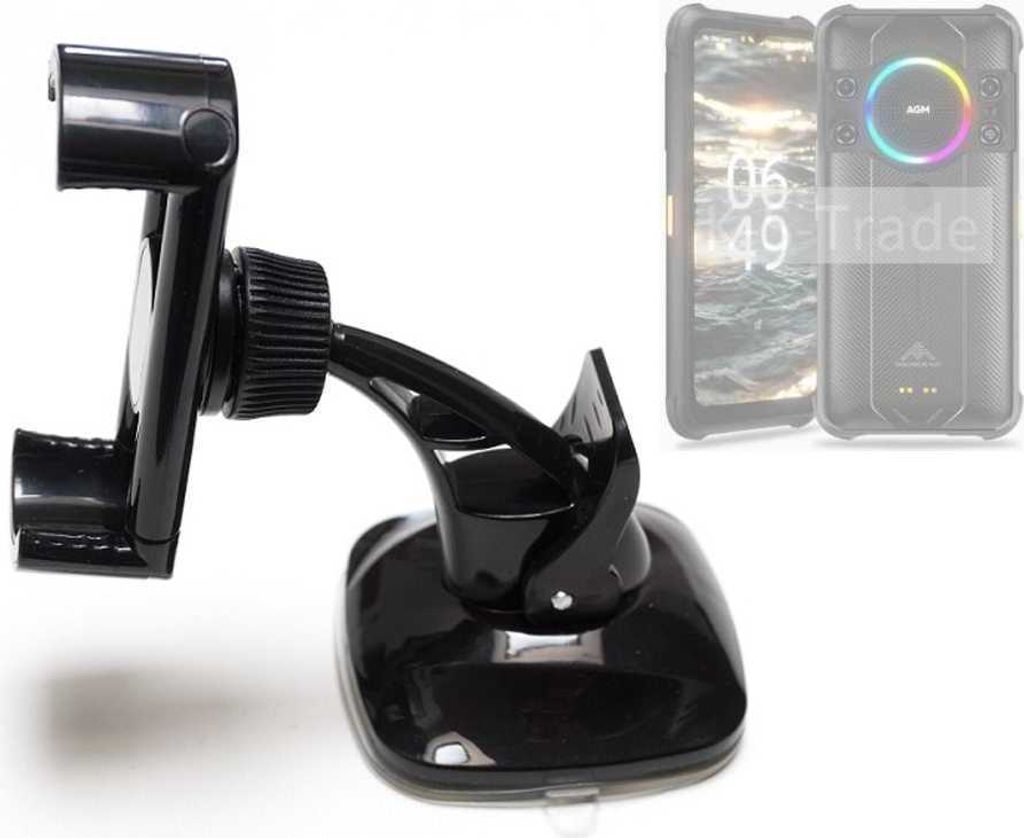 K-S-Trade kompakte Handy-Halterung Windschutzscheibe kompatibel mit AGM H5 Pro Armaturenbrett schwarz Autohalterung KFZ Halter Scheiben-Halterung