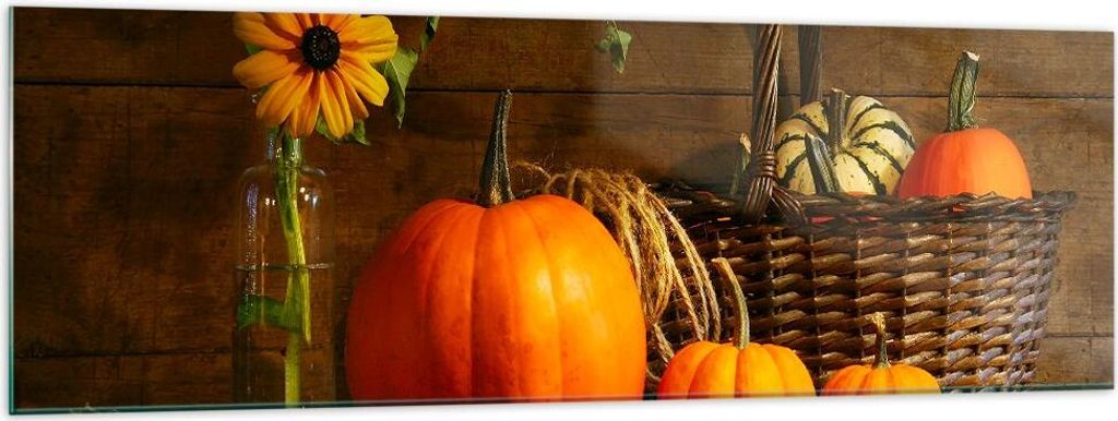 Bilder auf glas - Herbst Folk Tradition Kürbisse - 160x50cm - Glasbilder - Wandbilder - Kunstdruck - zum Aufhängen bereit - Wanddekoration aus Gl...