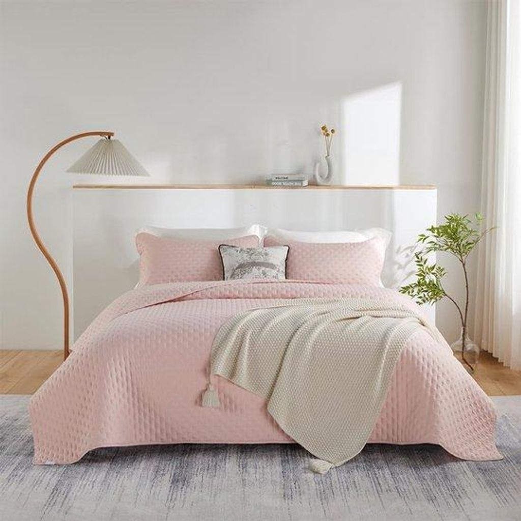 Unyqoos weiche und leichte Mikrofaser-Bettdecke für alle Jahreszeiten mit Kissenbezügen, rosa, 200 x 220 cm