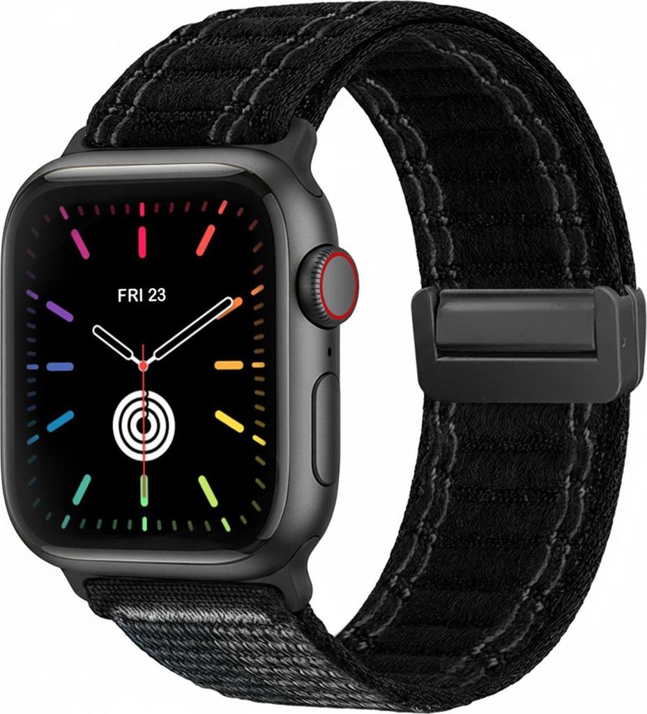Smartwatch Armband für Apple Watch Series 7 45mm Nylon Textil Band Ersatzband Wechselband Magnetverschluss flexibel atmungsaktiv Schwarz